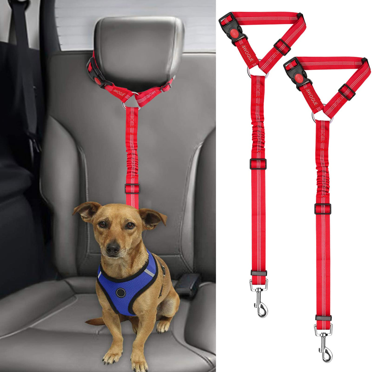 BWOGUE cinturón para perro en reposacabezas, ajuste cómodo para viajes.