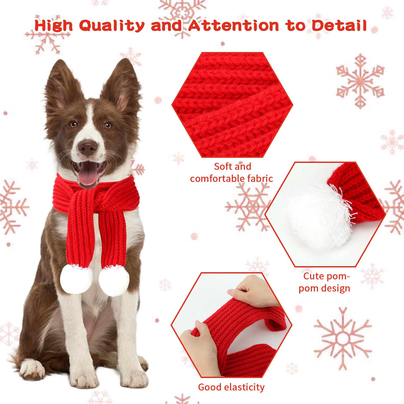 Pompón blanco BWOGUE en la bufanda, toque festivo para tu mascota.