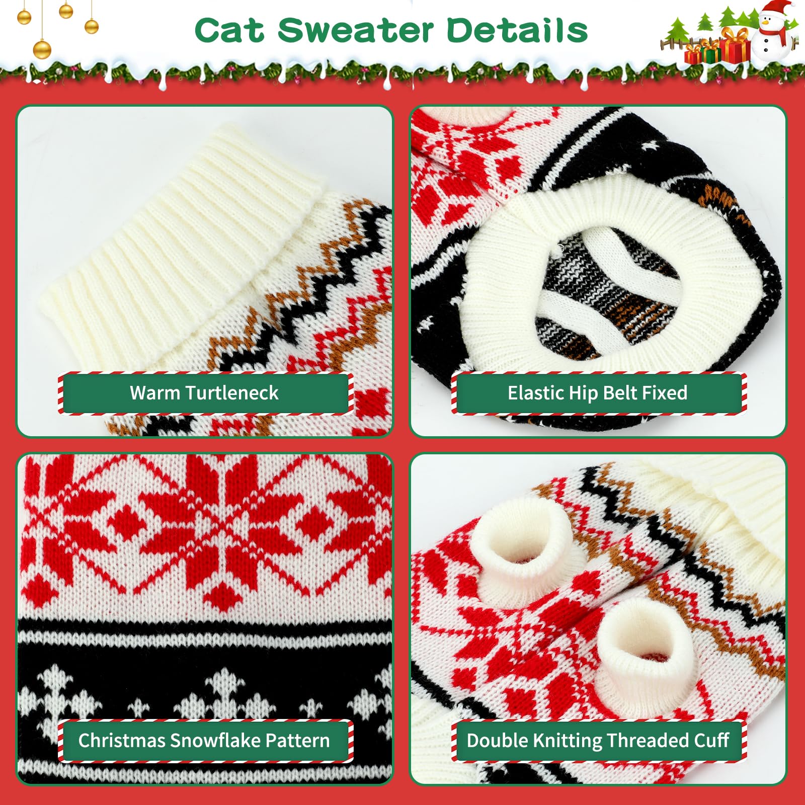 BWOGUE suéter navideño para gato cuello alto negro, cálido y cómodo.