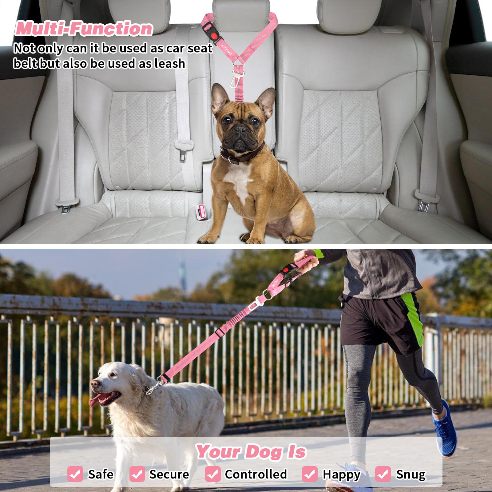 BWOGUE Viajes tranquilos con perro gracias al cinturón para coche.