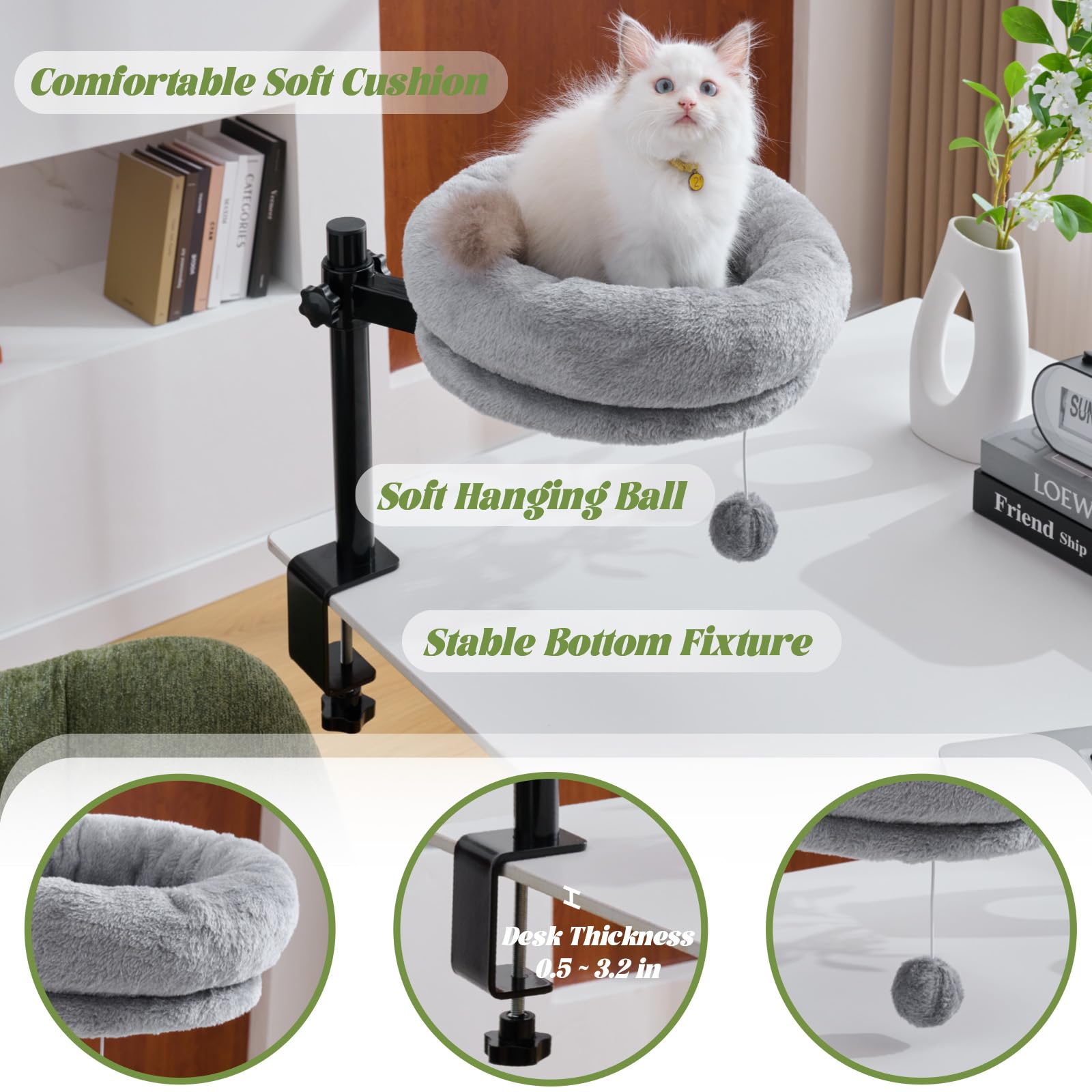 BYBYME Cama de Escritorio para Gatos bola colgante para juego y estimulación