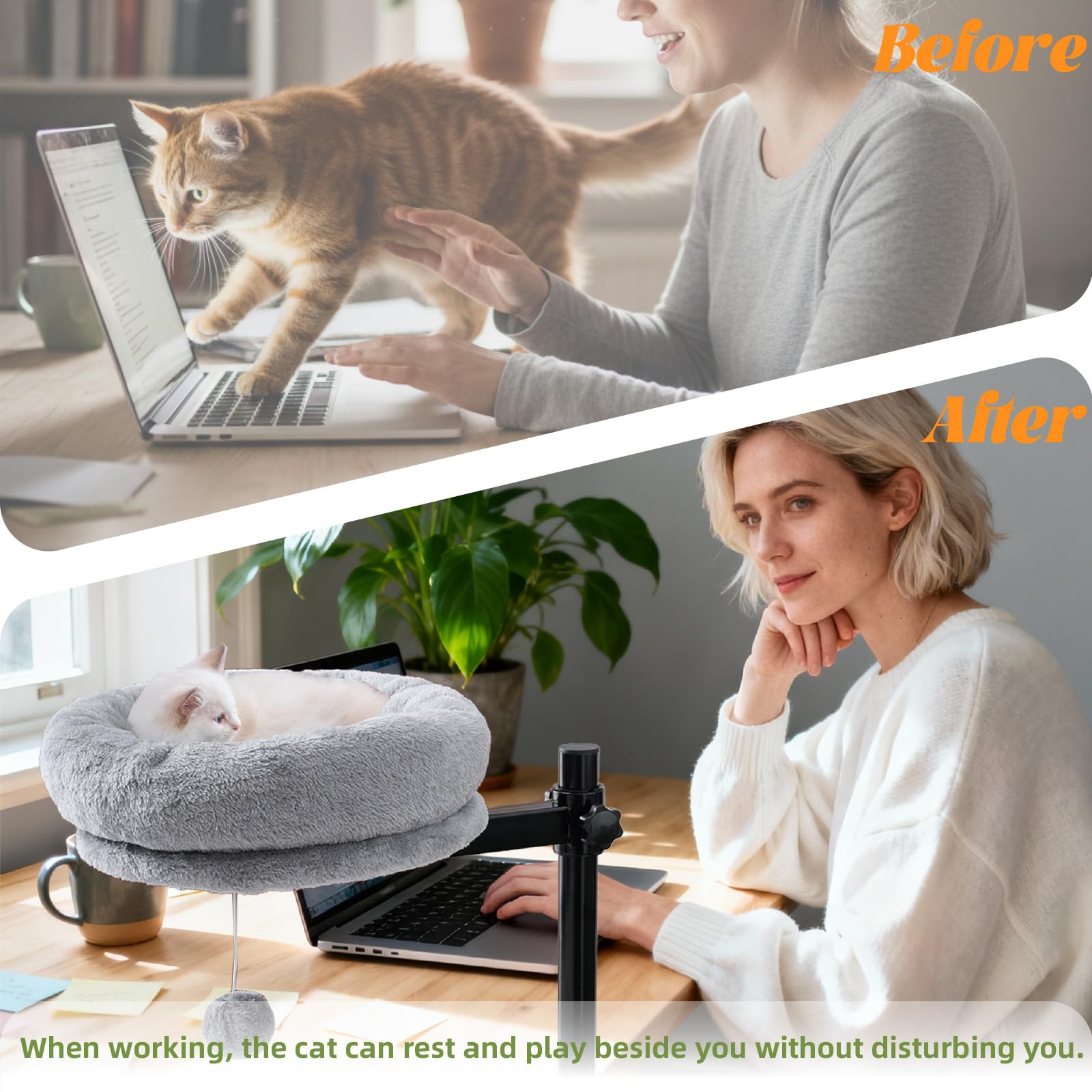 BYBYME Cama de Escritorio para Gatos estructura reforzada para soporte estable de hasta 44 libras