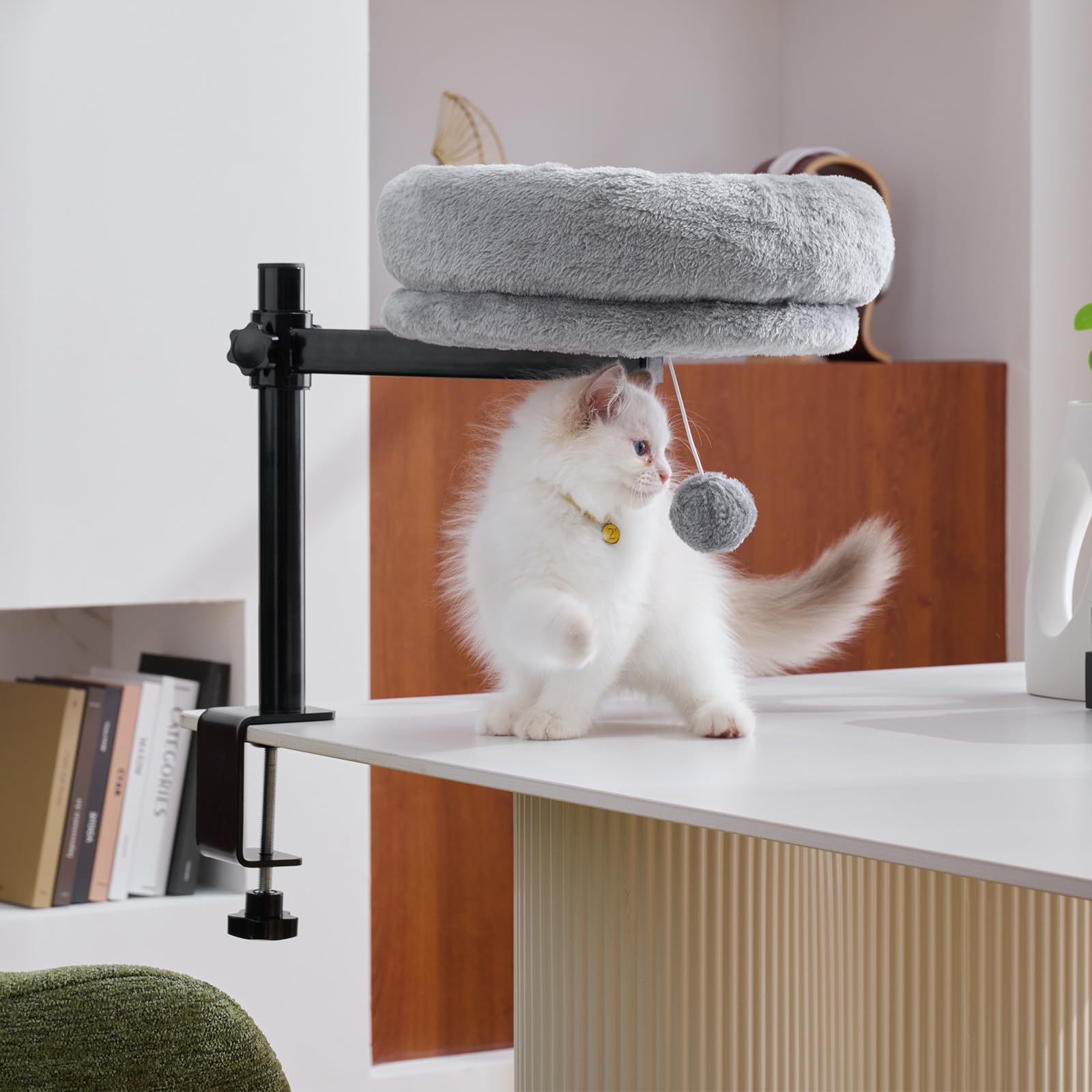 BYBYME Cama de Escritorio para Gatos rotación 360° para ajustar la vista del gato mientras trabajas