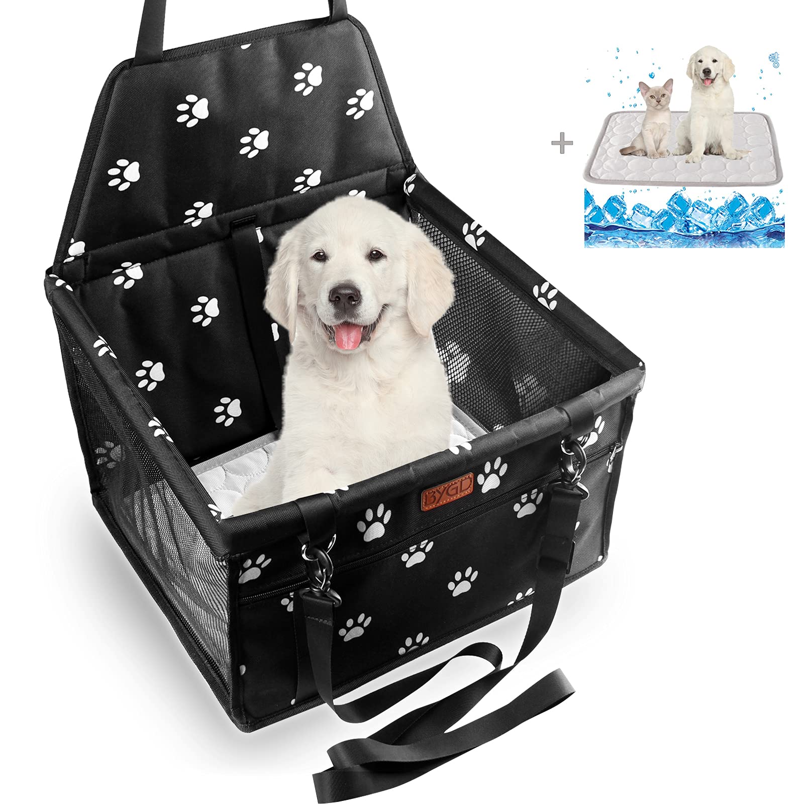 BYGD cesta para perros, vista frontal del asiento, diseño transpirable para viajes