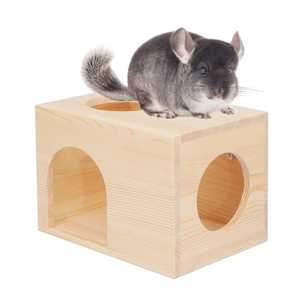 C-LIGHT refugio de madera natural para mascotas pequeñas, ventilado y seguro