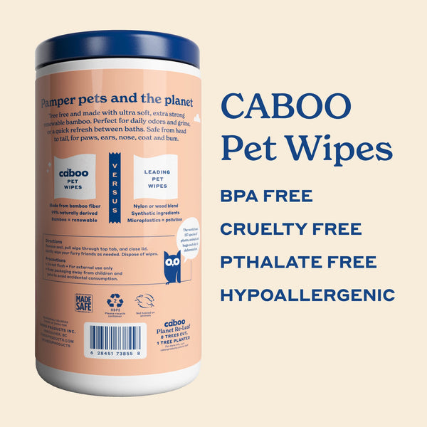 Caboo Tree Free Wipes con aloe vera y vitamina E para piel sensible.