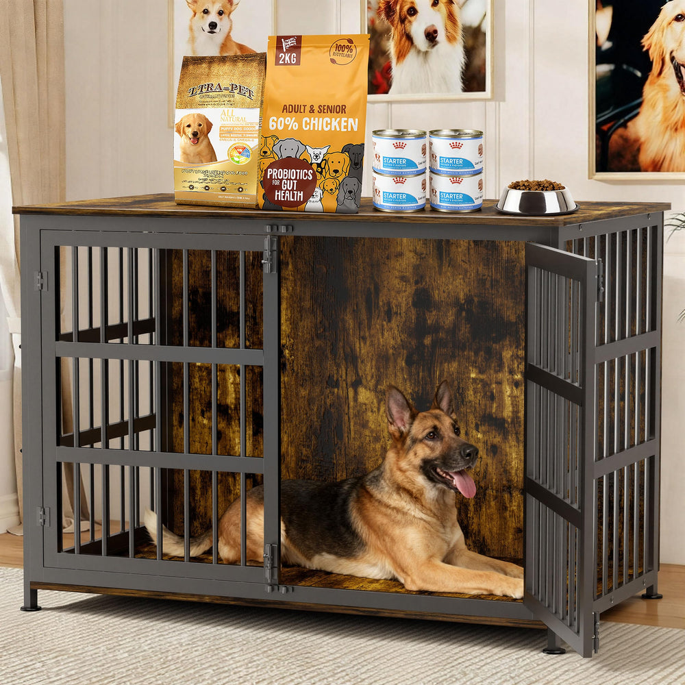 CABZOON 46'' jaula para perros, frente en nogal y estructura robusta para uso diario
