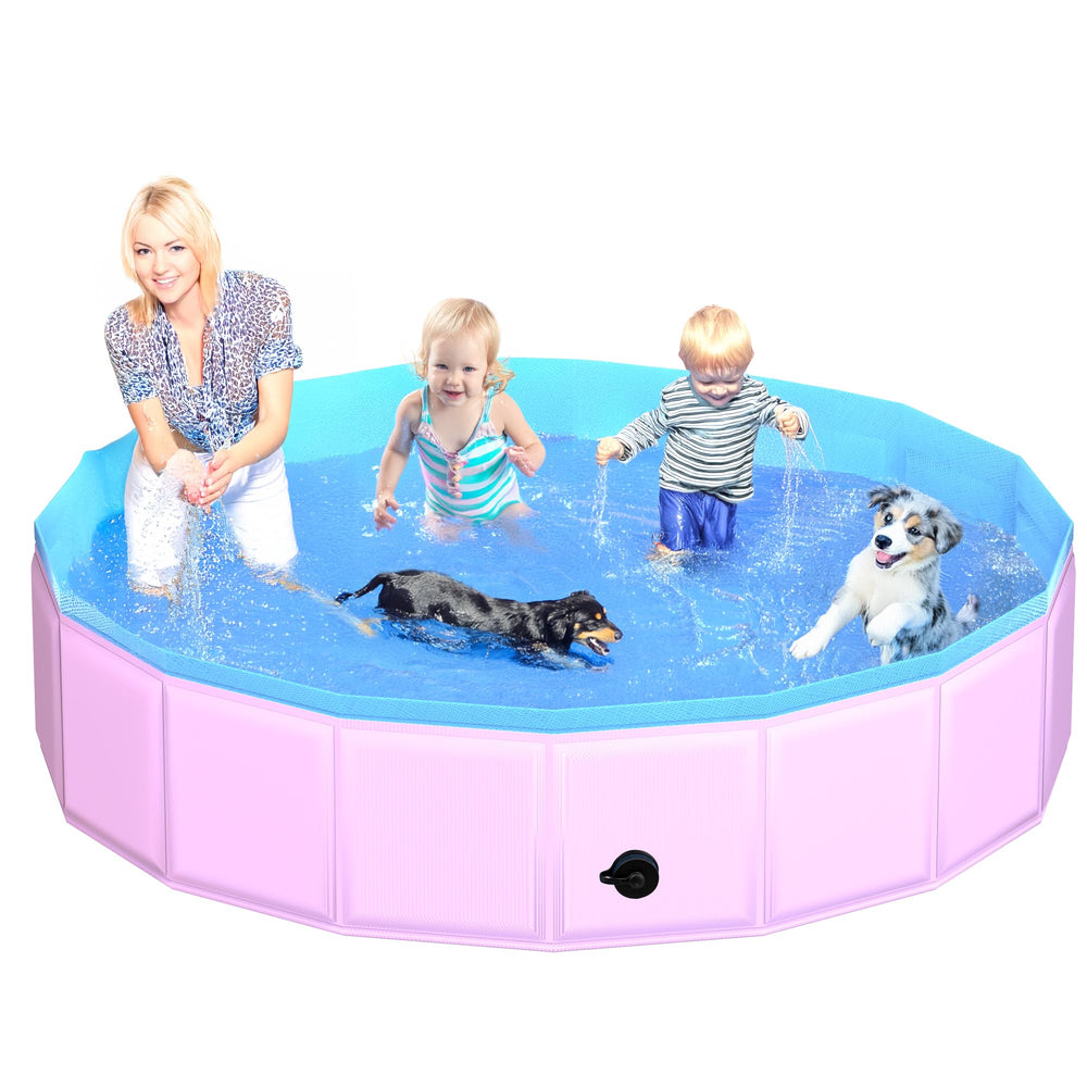 Piscina para perros plegable CACSPS 87x12 rosa, ideal para refrescarse en días calurosos