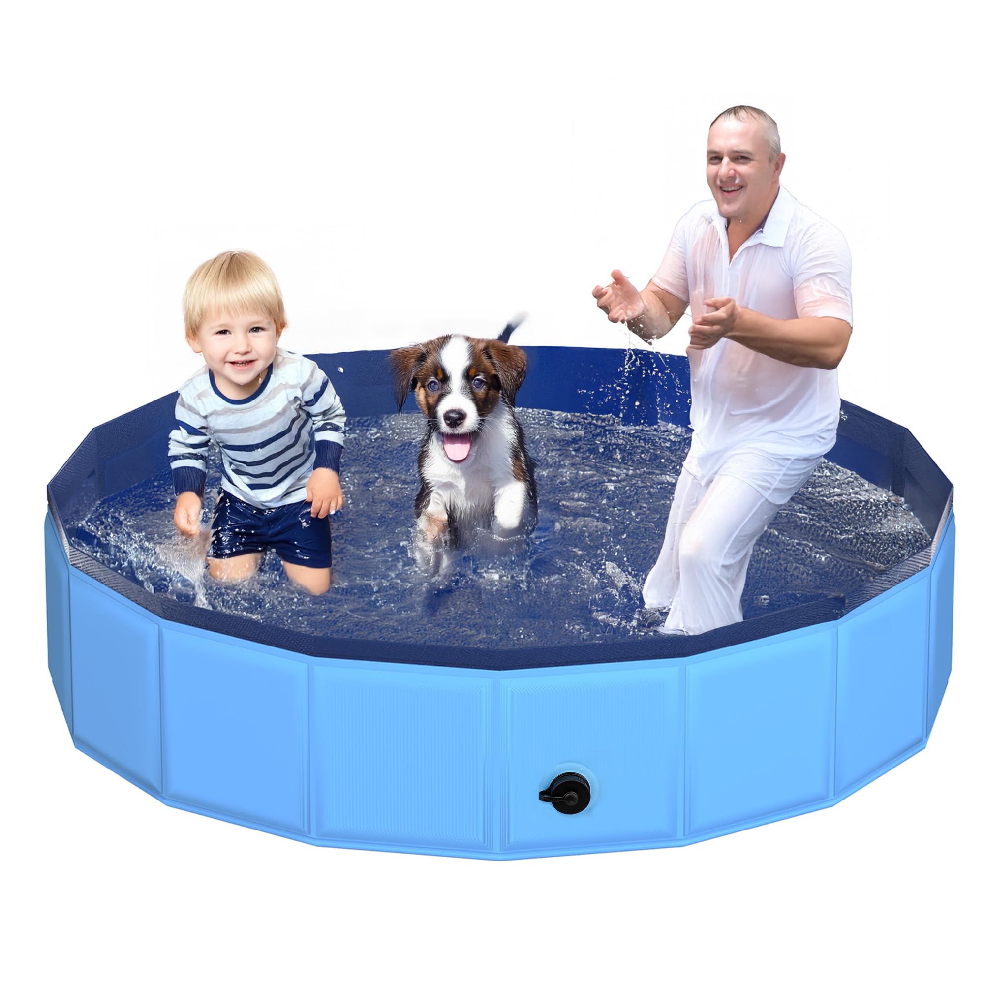 Piscina plegable CACSPS para perros azul vista general, montaje rápido al exterior