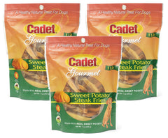 Cadet fritas de batata dulce estilo filete, empaque de 3 paquetes, snack sabroso para perros.