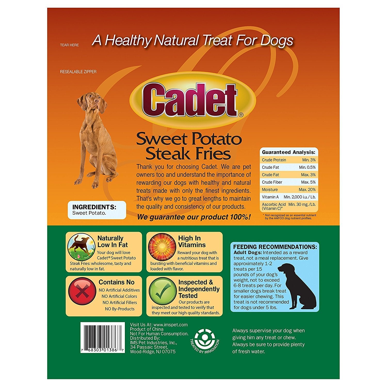 Cadet snack para perros de batata dulce, presentación de 3 unidades, opción conveniente para recompensas.