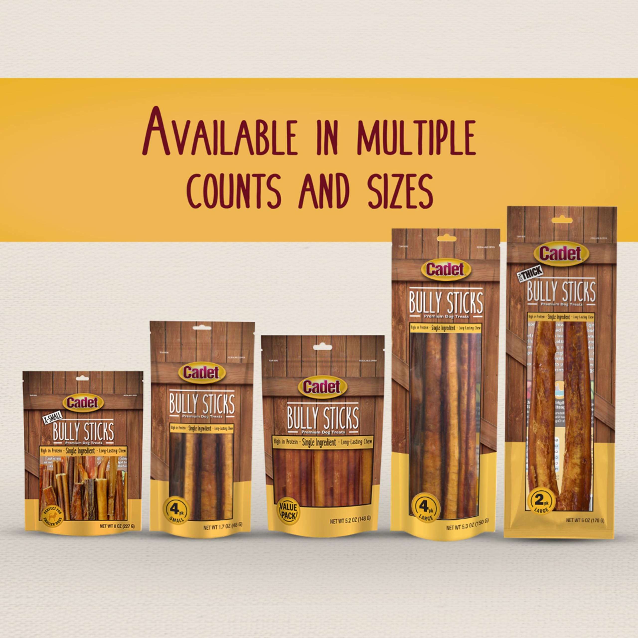Cadet Bully Sticks, inspeccionados en EE. UU. para seguridad y calidad.