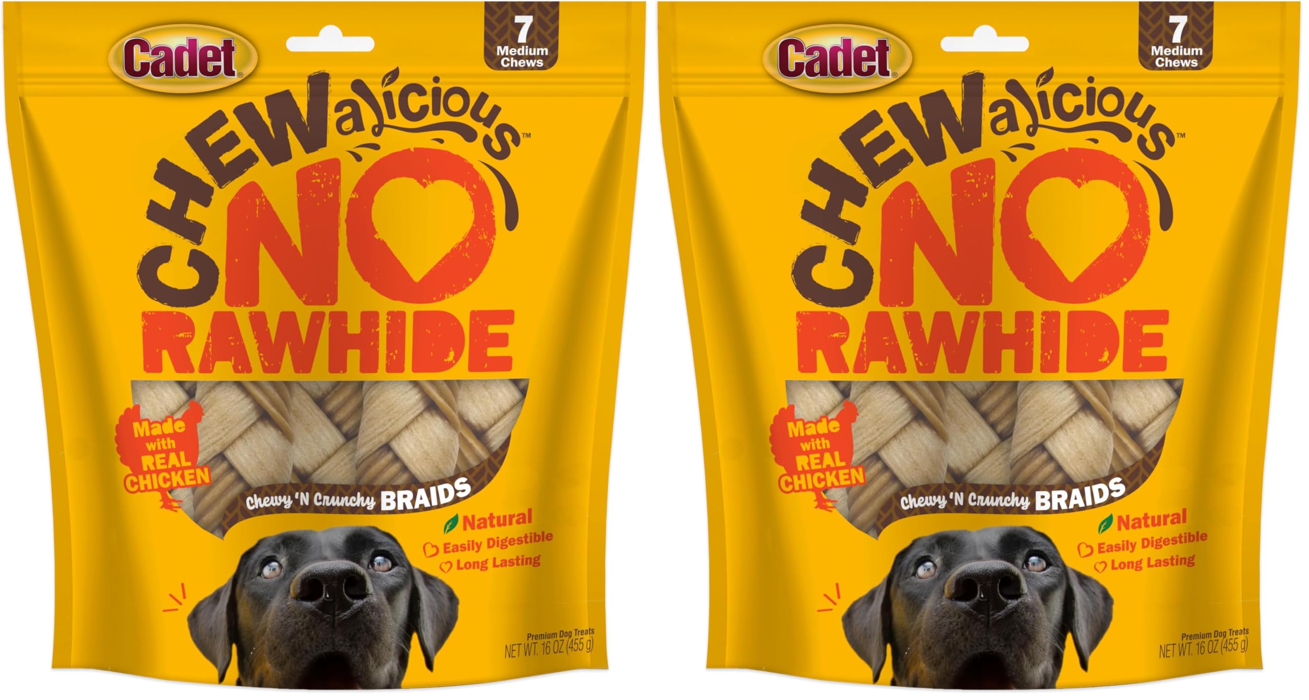 Cadet Chewalicious trenza para perro: masticable y sabrosa, ideal para ayudar al cuidado dental.