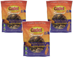Cadet envuelturas pato-batata, vista frontal, snack sabroso y bajo en grasa para perros.