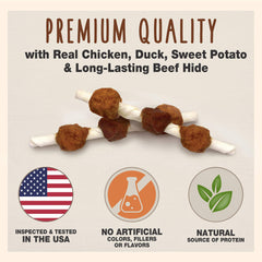 Cadet Gourmet brochetas con pato, piel de res para masticar