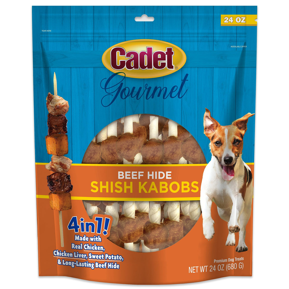 Cadet Gourmet brochetas de piel de res para perros pequeños, experiencia duradera