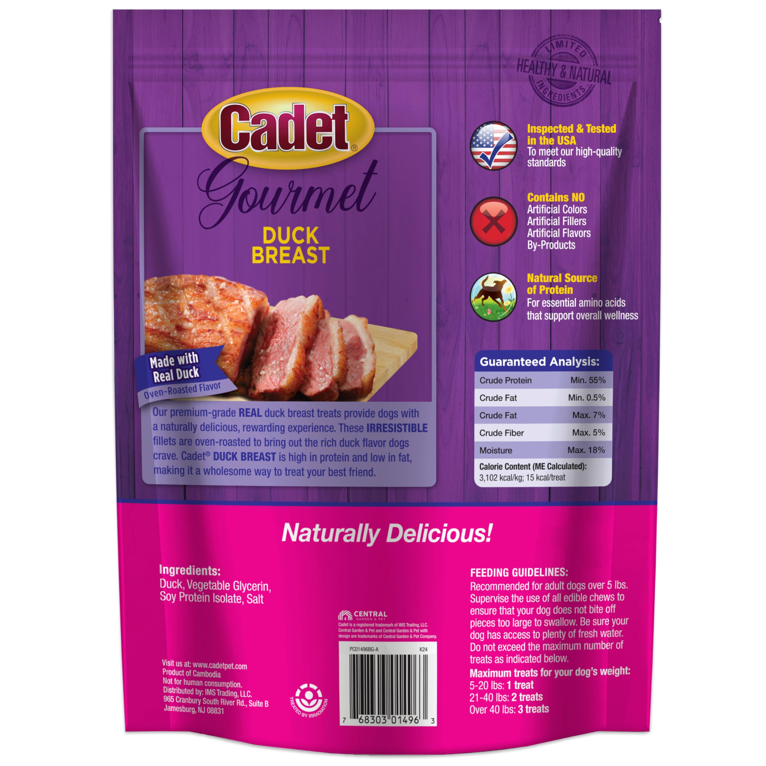 Cadet Gourmet golosinas para perros de pato, fácil de repartir durante la caminata
