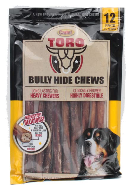 Cadet Toro Bully Hide Sticks: empaque práctico para perros activos, ideal para masticación supervisada.