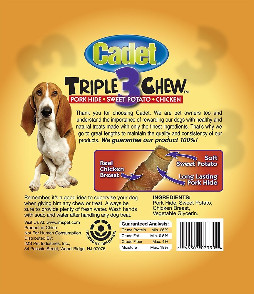 Cadet Triple Chew: piel de cerdo y batata, snack sabroso para recompensas.