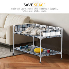 Caghash cama elevada para dos mascotas, base estable y baranda protectora.