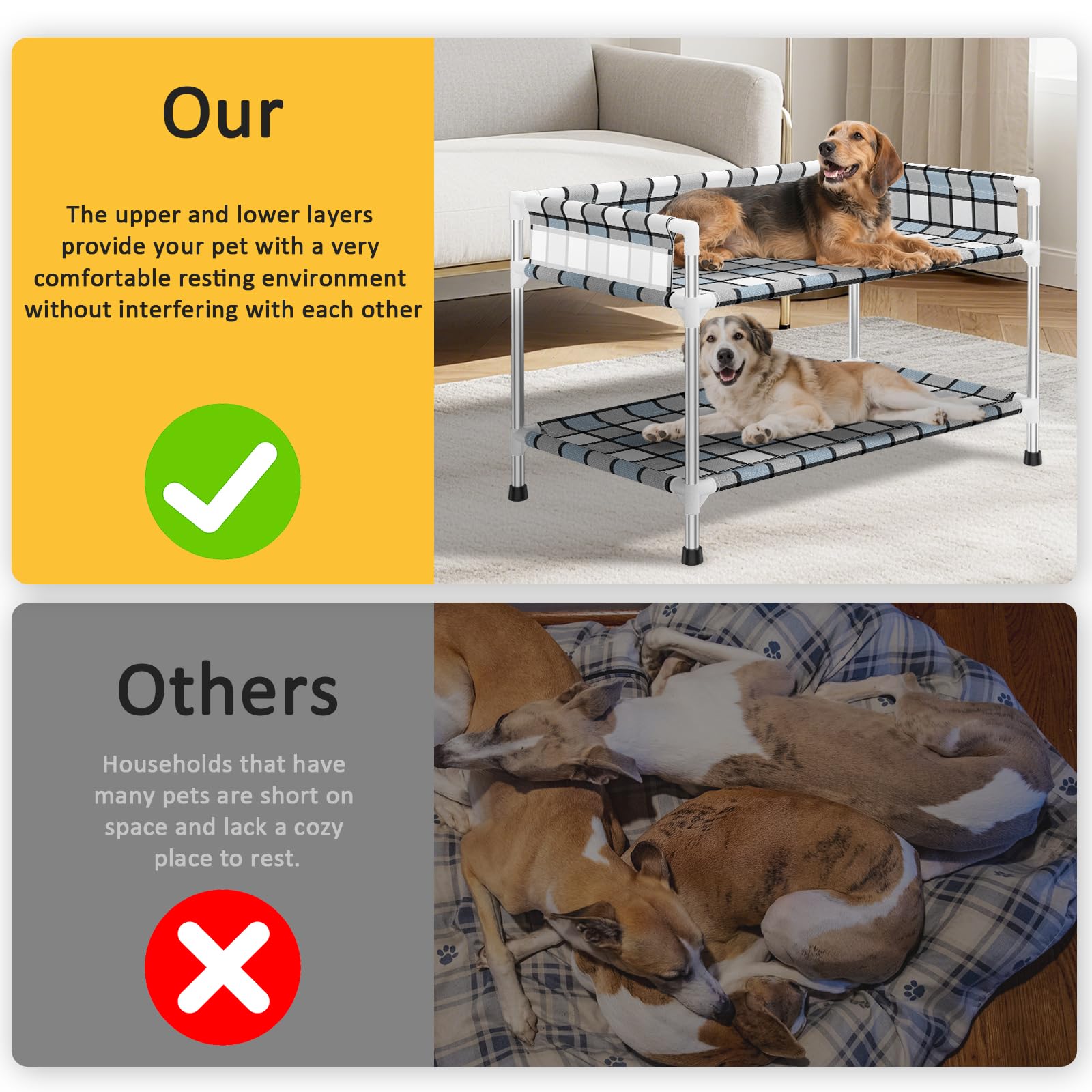 Caghash cama elevada para perros, almacenamiento inferior para golosinas.