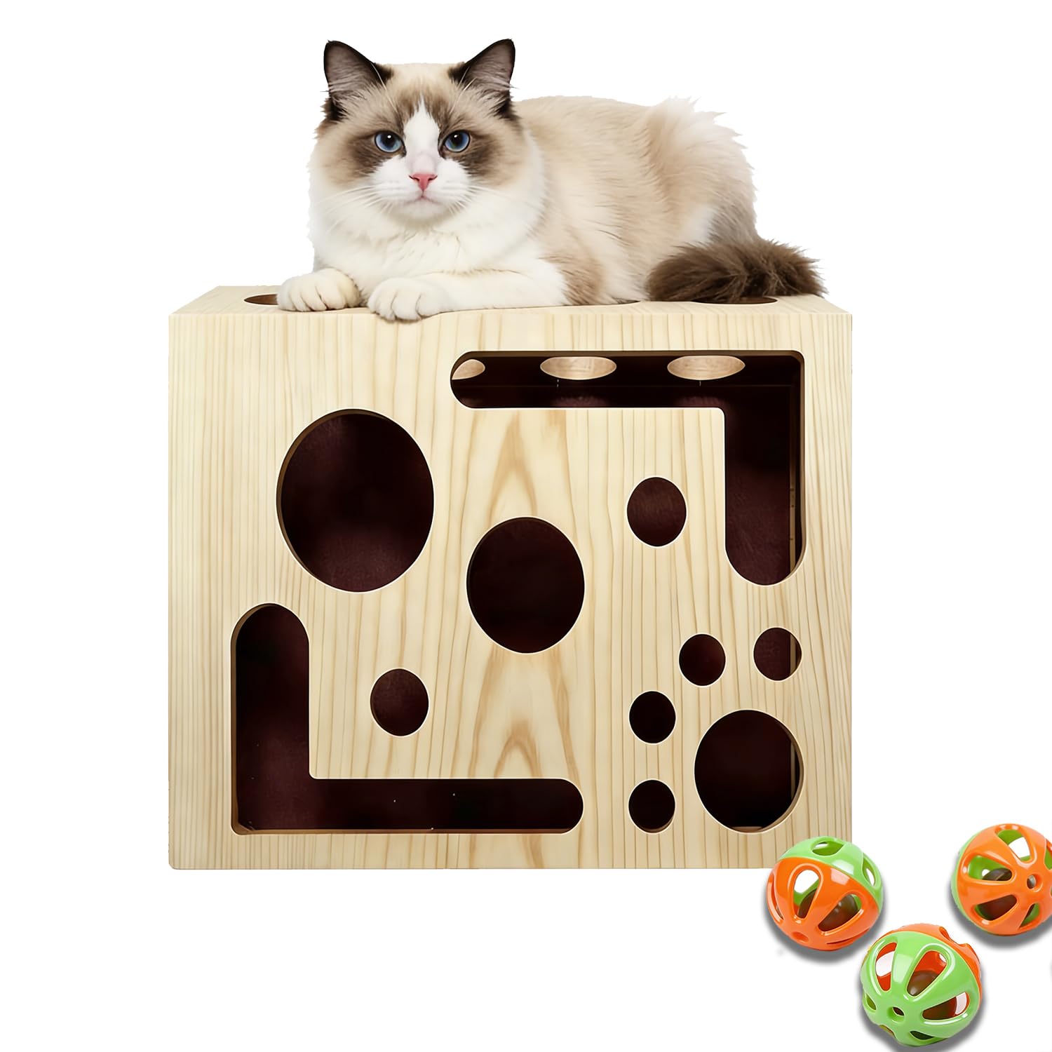 Caja educativa para gatos con cubierta de madera para juego seguro