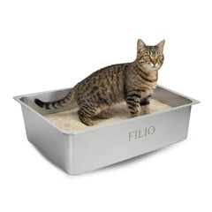 Caja para gatos de acero inoxidable: uso diario y limpieza rápida.