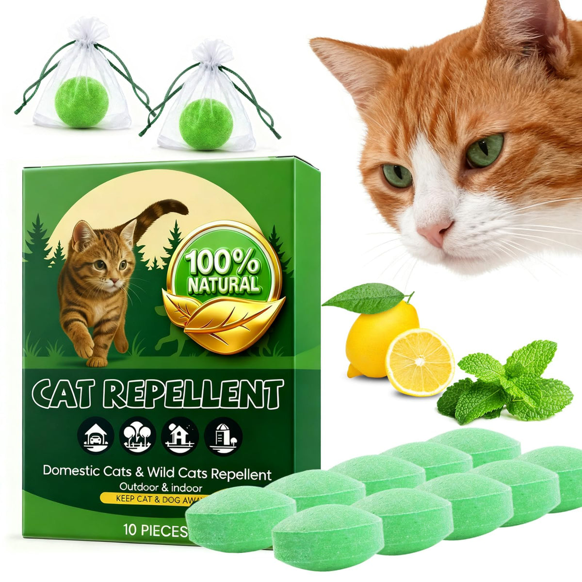 Callmynm Pelotas DeterGatos: barrera exterior con aroma de menta y limón para jardín