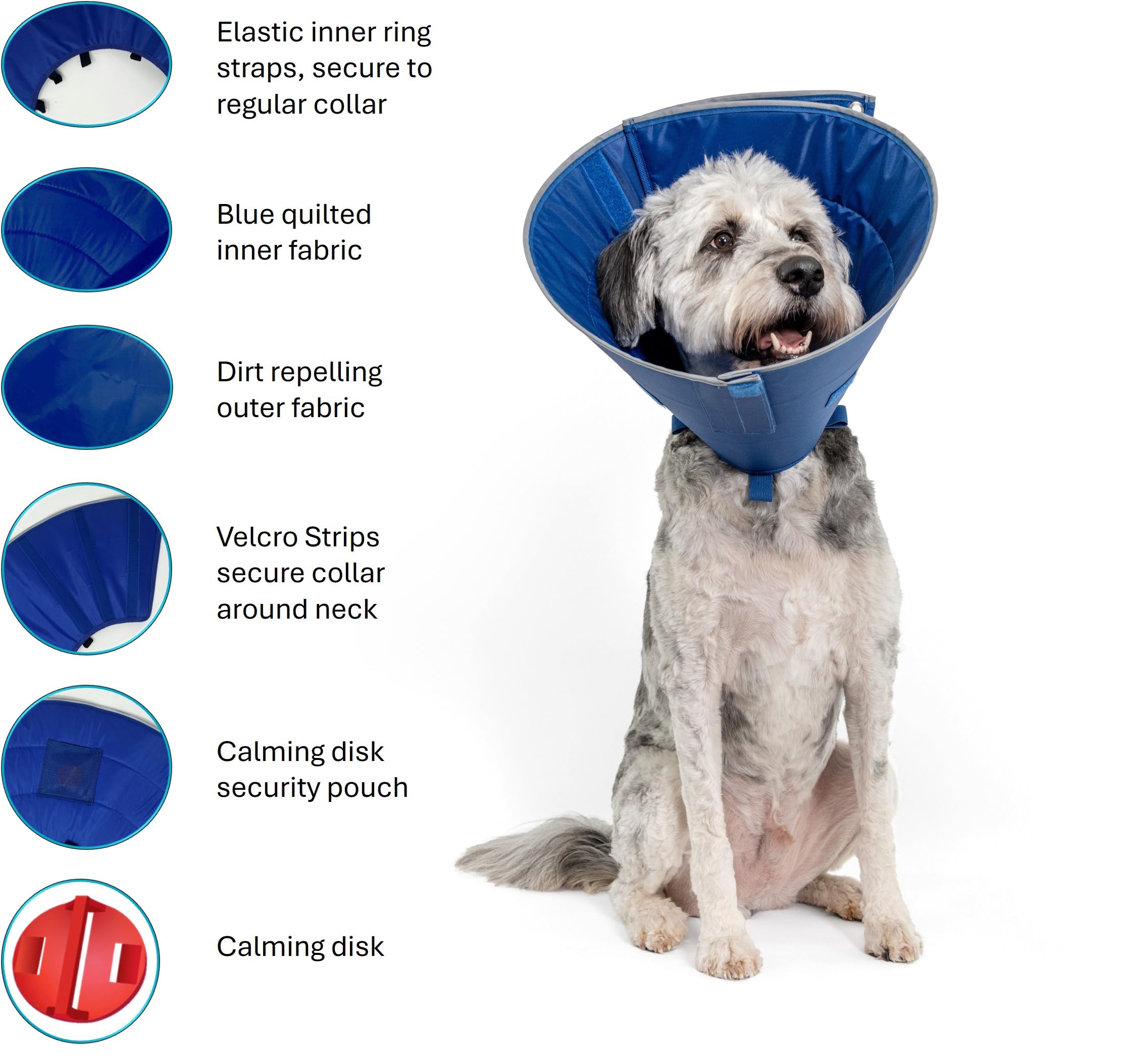 Sujeción interior elástica Calm Paws mantiene el cono estable.