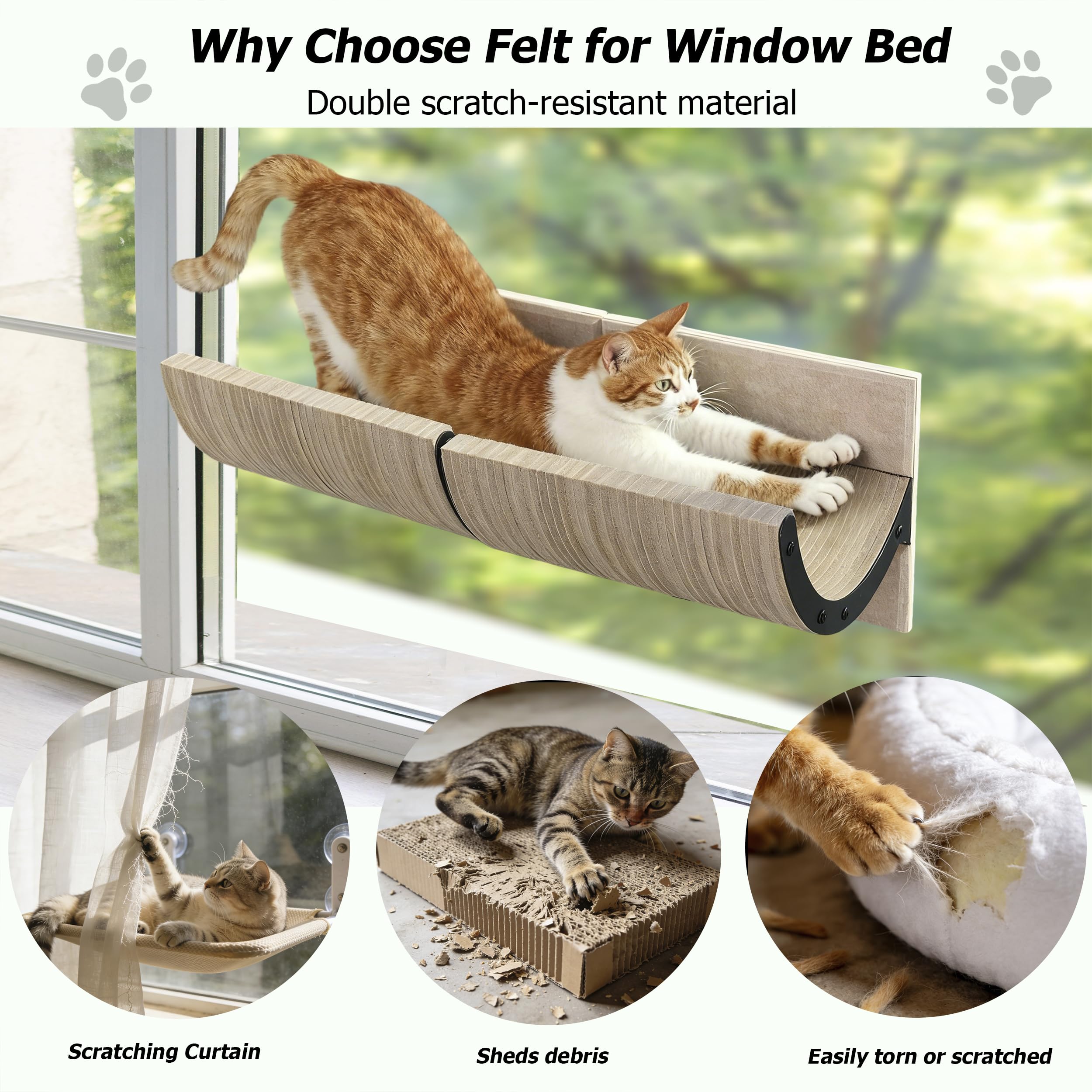Caloreduce cama-rascar-fieltro: felpa duradera para rascar sin dañar cortinas.