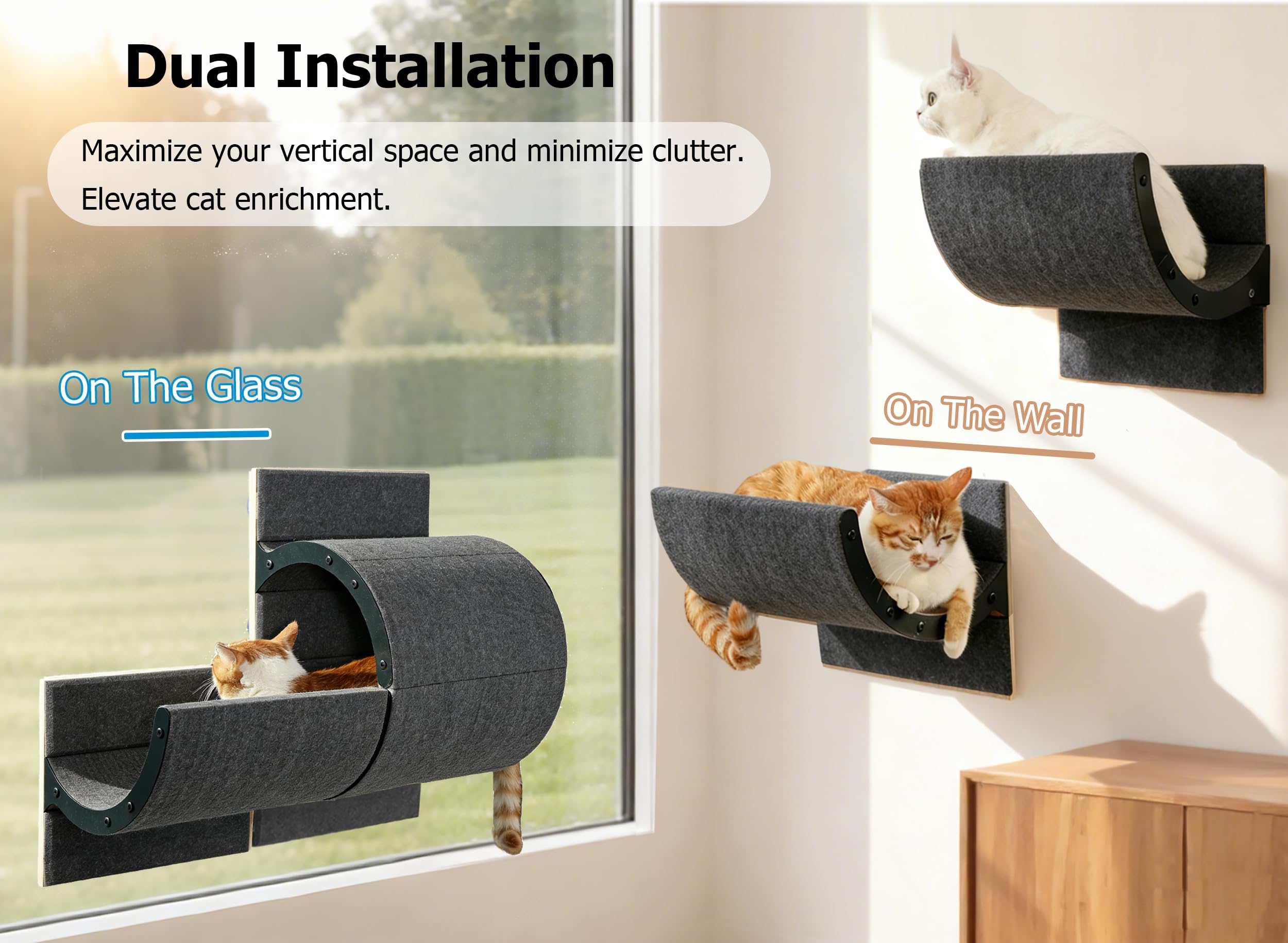 Caloreduce estanterias-gato-versatil: ventana transformada en zona de juego