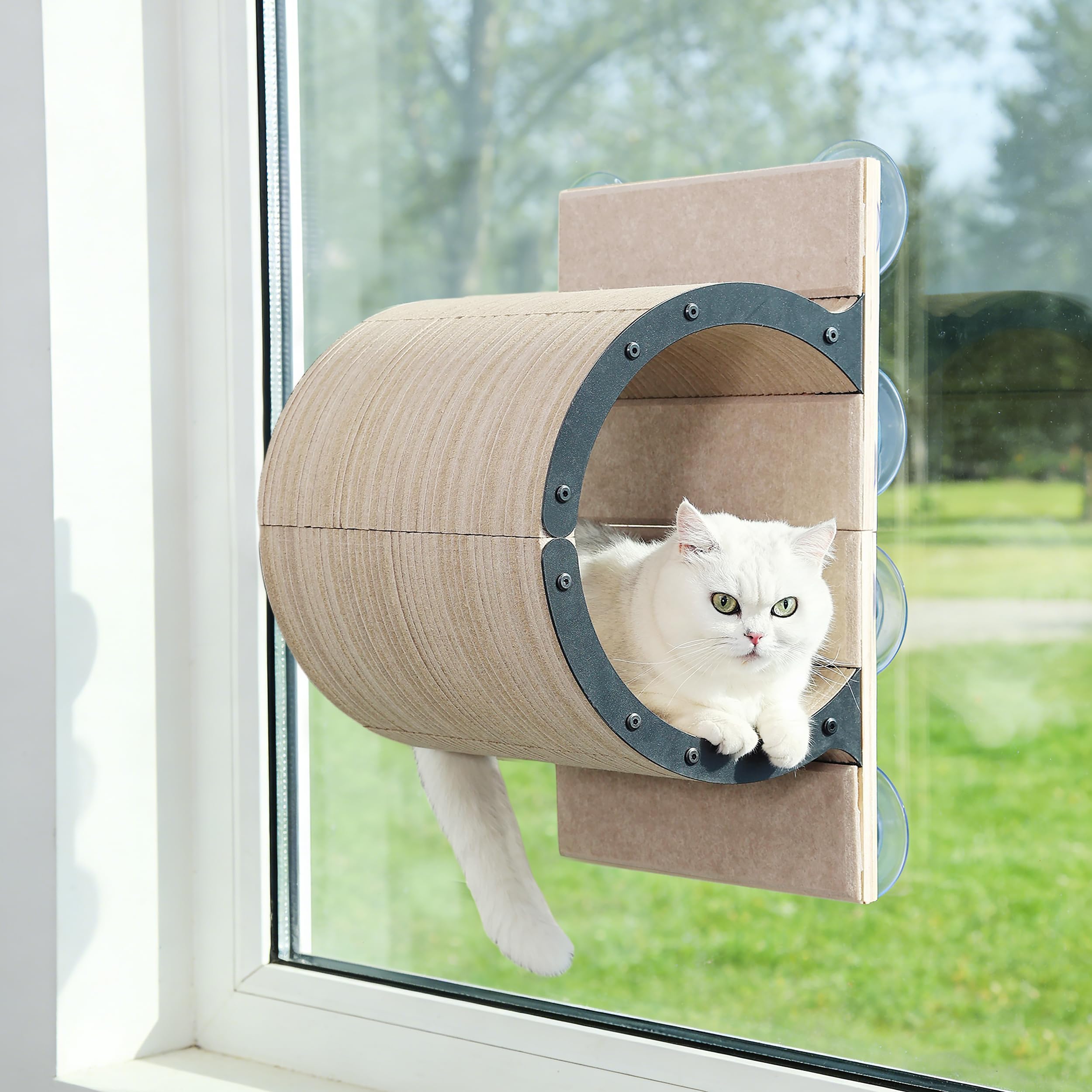 Caloreduce percha-ventana-gato: descanso cómodo al sol con sujeción estable.