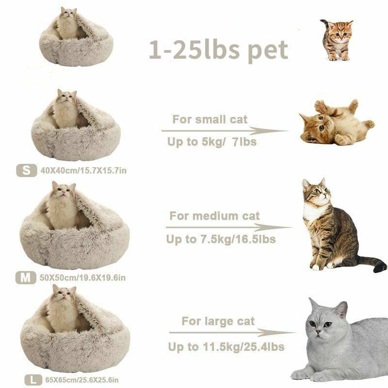 Cama para gato color khaki con capucha, elegante y práctica.
