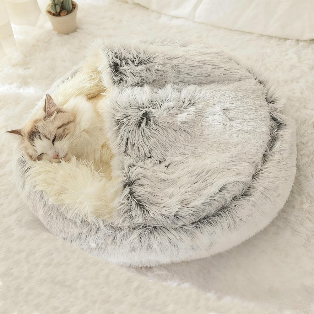 Cama Gato Redonda Capucha Peluche: refugio cálido