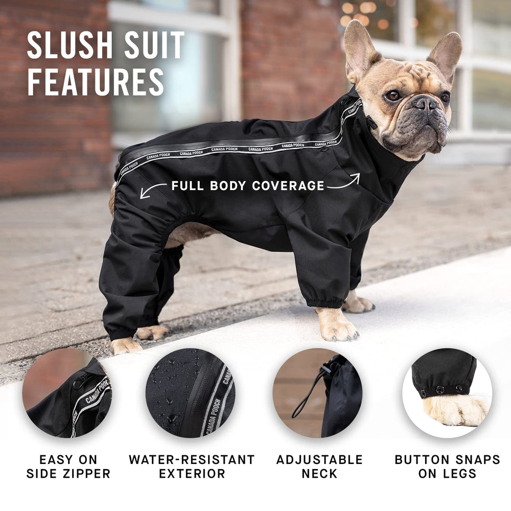 Canada Pooch Traje de lluvia: cuello ajustable para un ajuste personalizado.