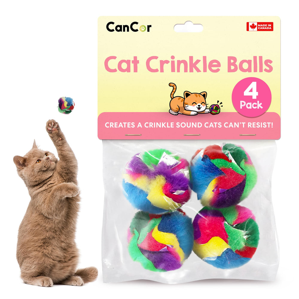 Cancor Innovations Cat Crinkle Ball 1,5 pulgadas, vista frontal, ideal para jugar dentro de casa.