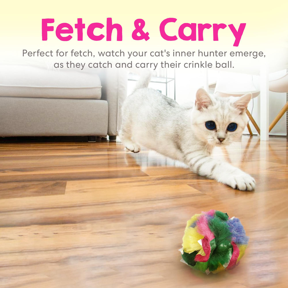 Cancor Innovations Cat Crinkle Ball ligera, perfecta para perseguir y jugar solo o en grupo.