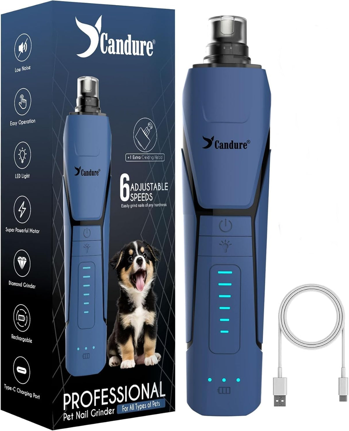 Candure cortauñas para perros con seis velocidades para recorte preciso.