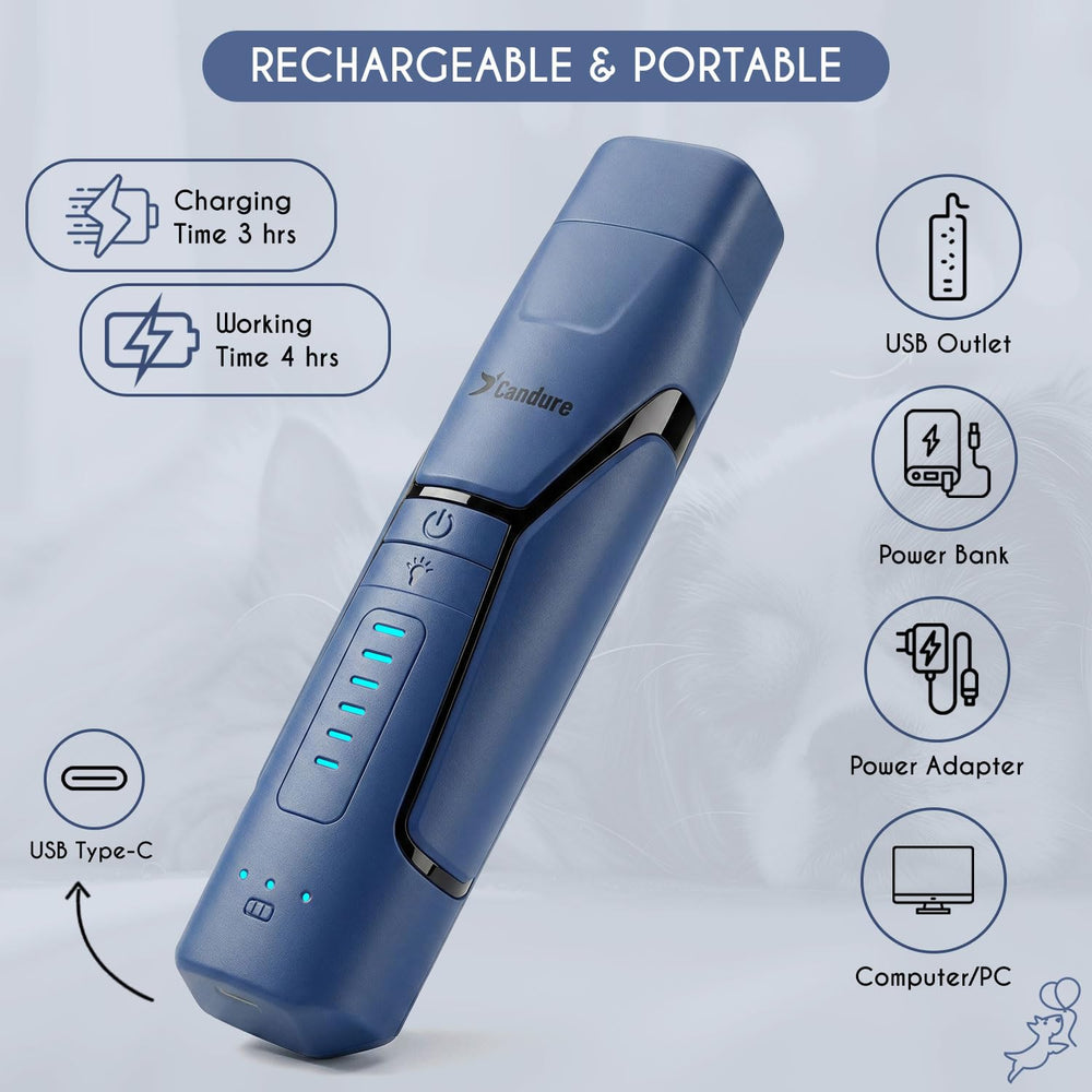 Candure cortauñas recargable por USB-C para uso prolongado sin cables.