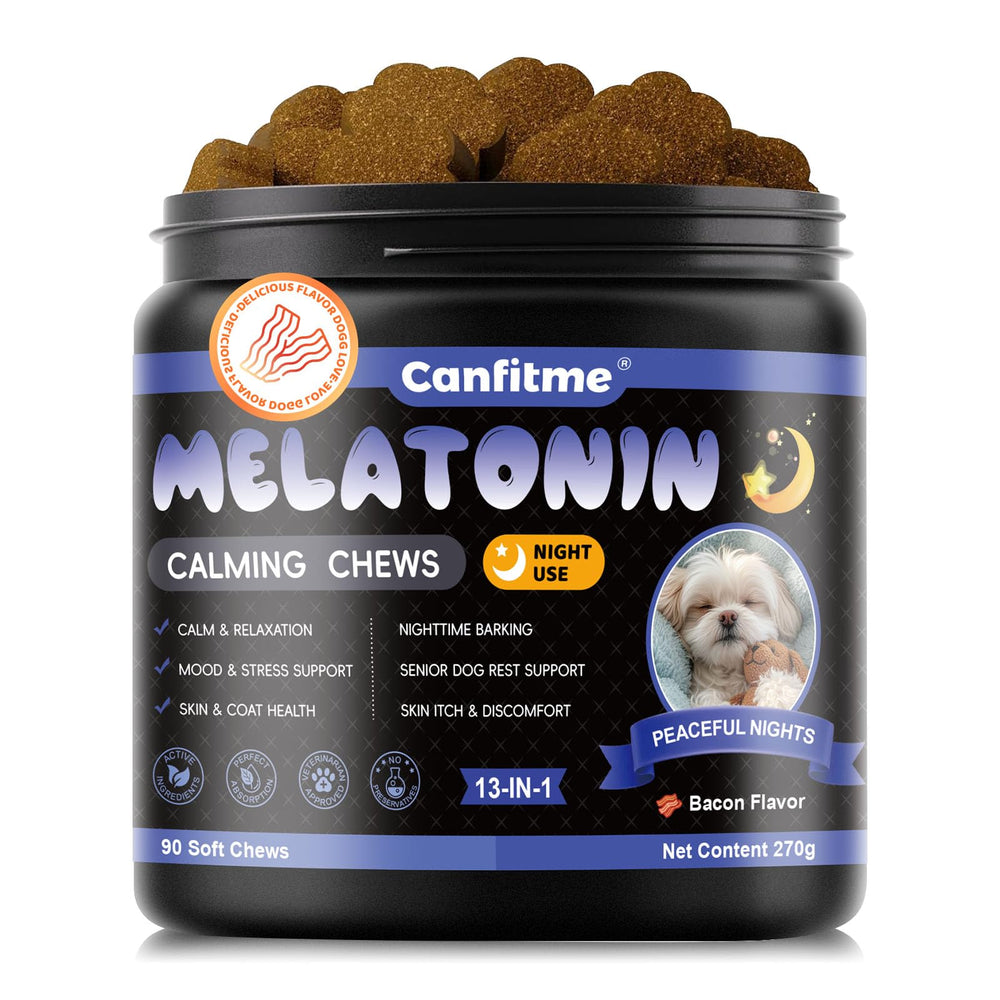 Canfitme Melatonina para perros: vista de la botella, ideal para uso nocturno