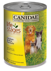 CANIDAE Etapas de Vida en lata con pollo y arroz; sabor para perros.