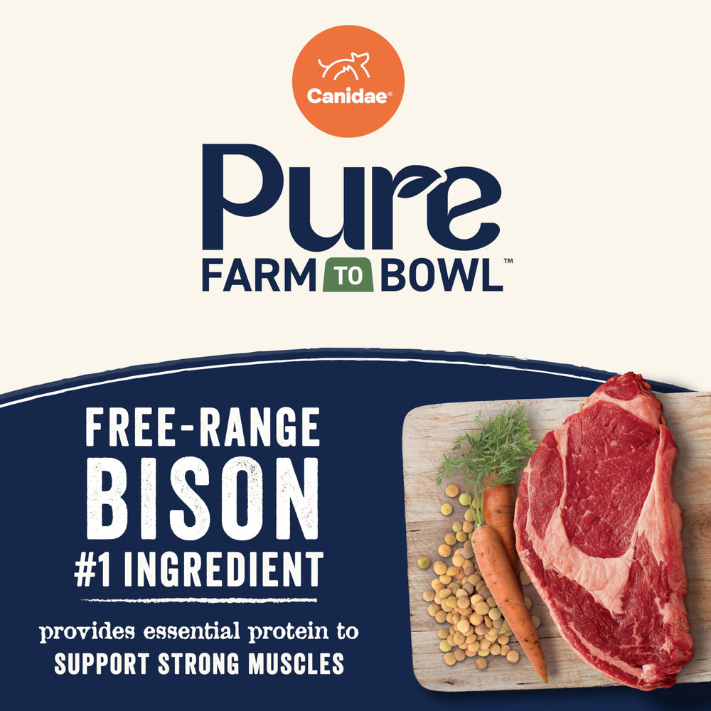 CANIDAE Pure Bison sin trigo 4lb Bolsa: ideal para perros con sensibilidad estomacal.