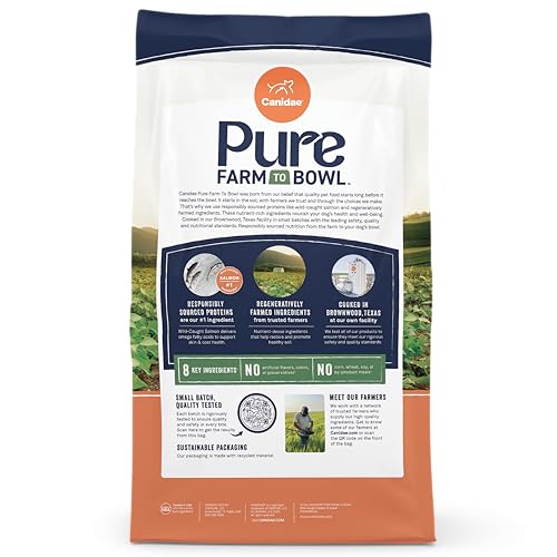 Canidae Pure Farm to Bowl con omega-3 para piel sana y pelaje.