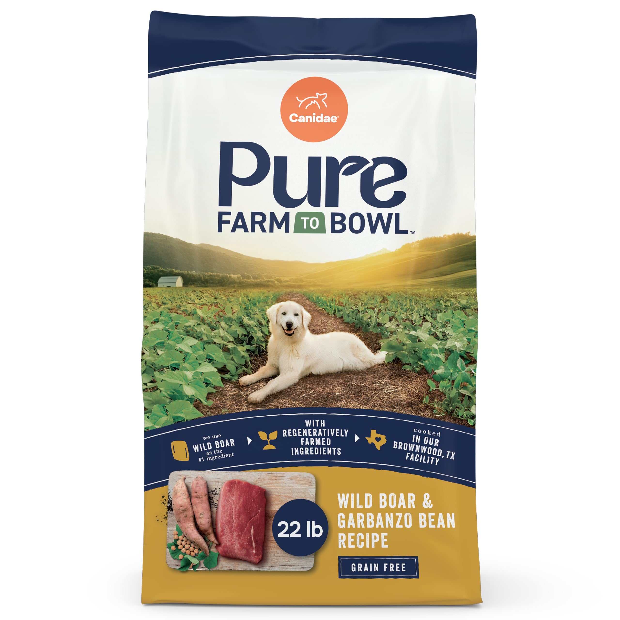 CANIDAE Pure Farm, empaque con proteína de jabalí, ideal para perros adultos.
