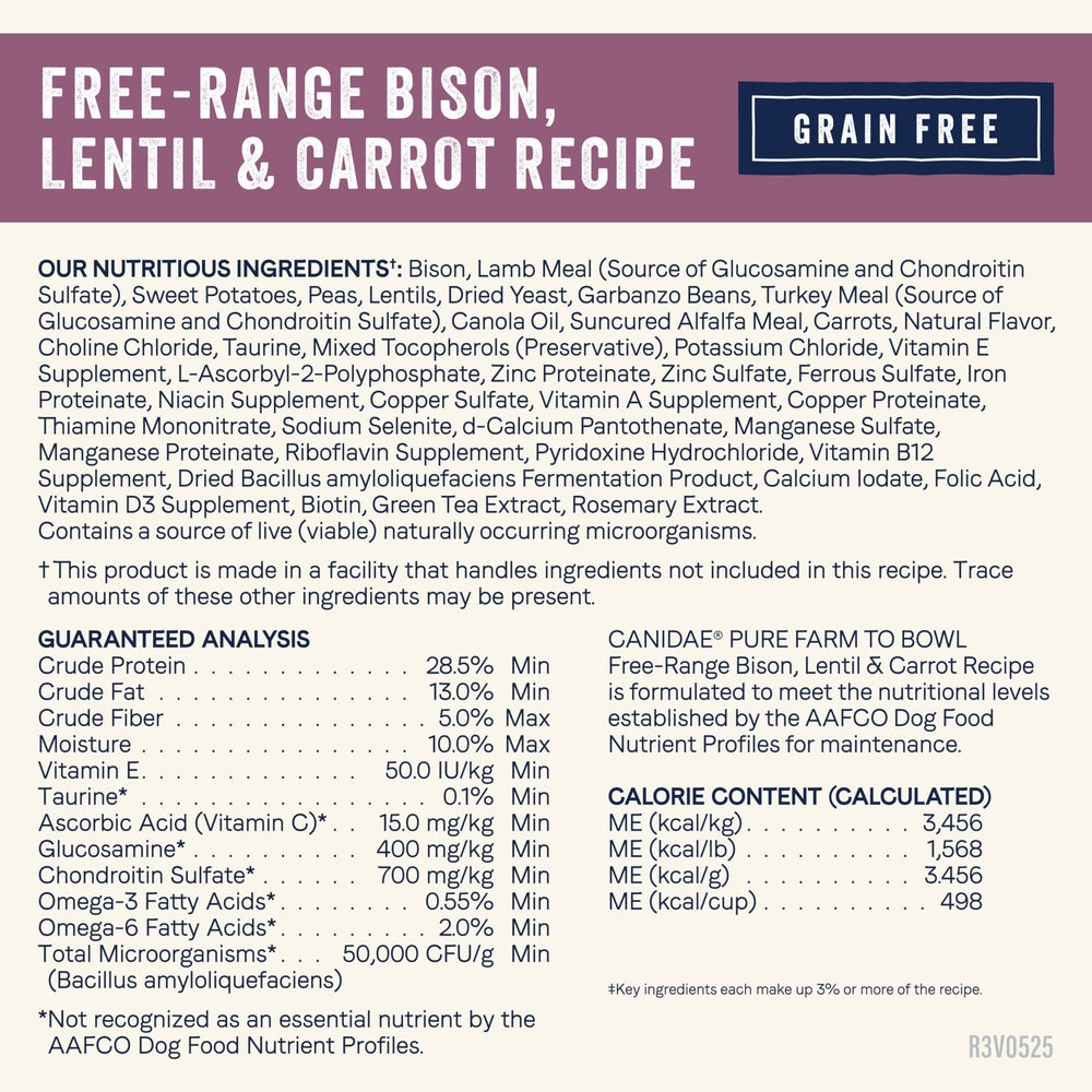 CANIDAE Pure Lentejas Zanahoria Plato 4lb: combinación nutritiva para perros adultos.