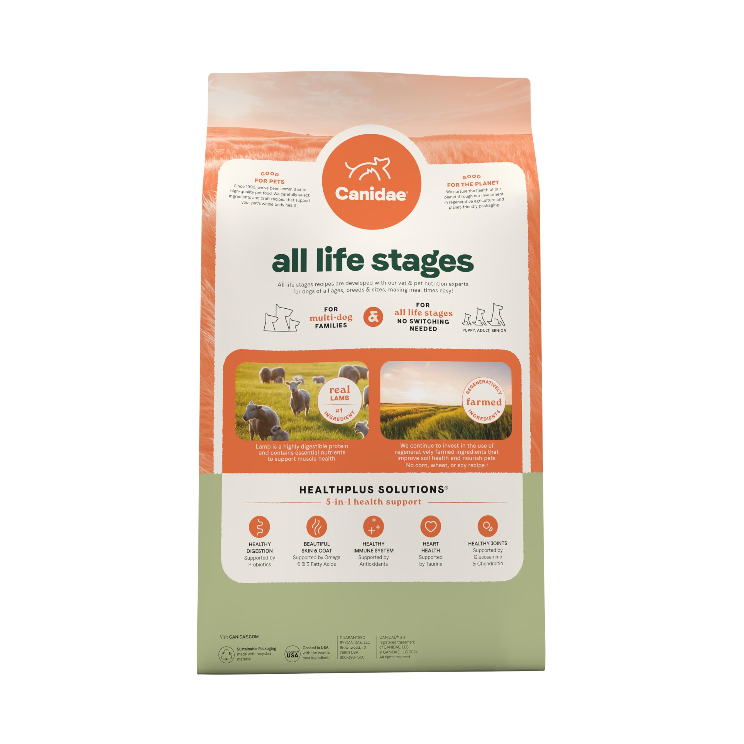 CANIDAE Todas las etapas envase reciclable, sustentable para tu familia peluda