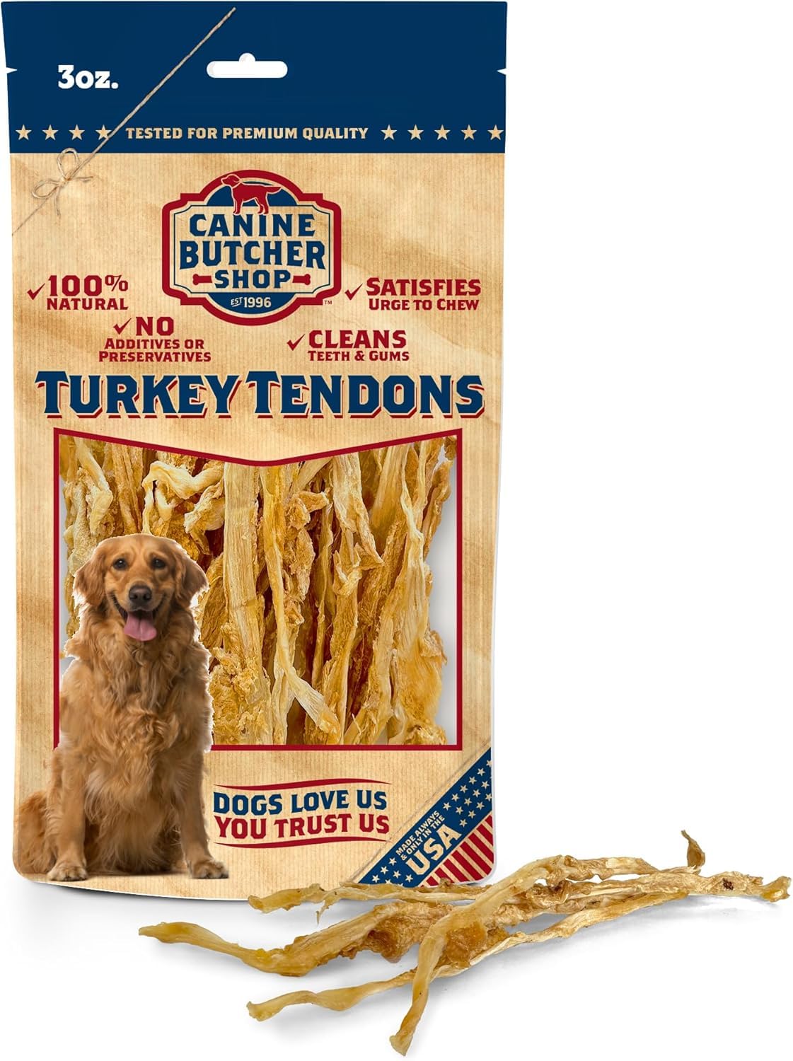 Canine Butcher Shop - tendones de pavo para perros, snack natural de un solo ingrediente