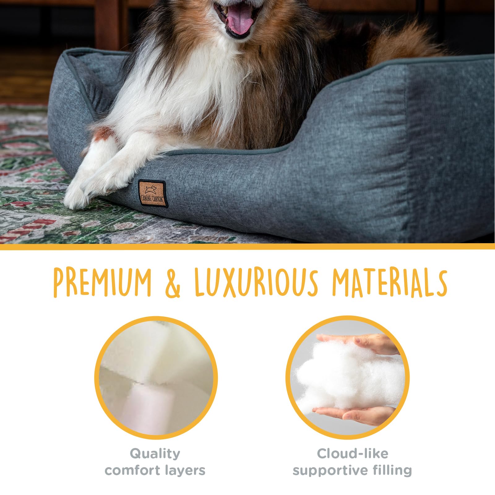 CANINE CANYON bordes-alzados ofrecen apoyo para cabeza y cuello.
