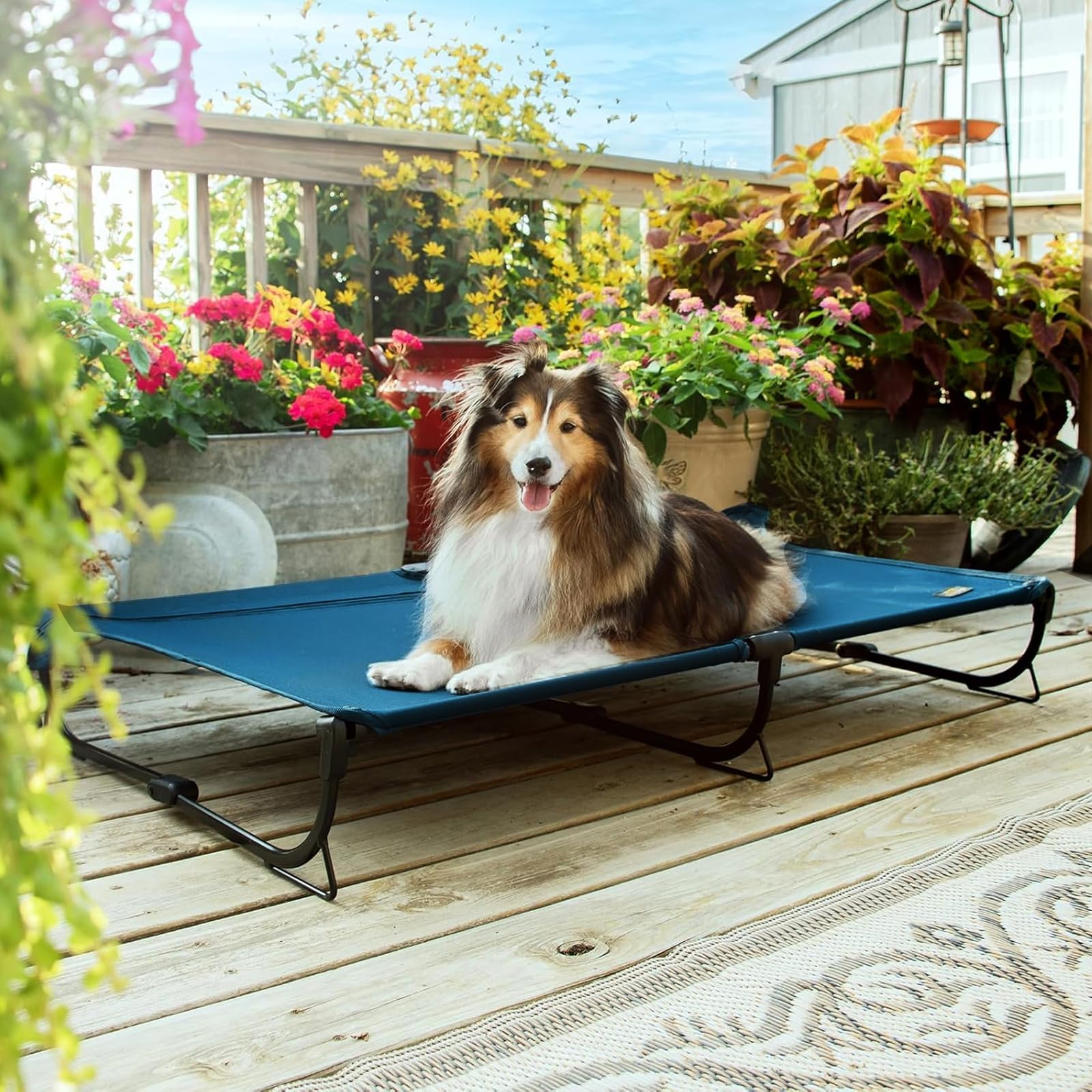 CANINE CANYON cama para perro azul, perfecta para camping y uso en casa.