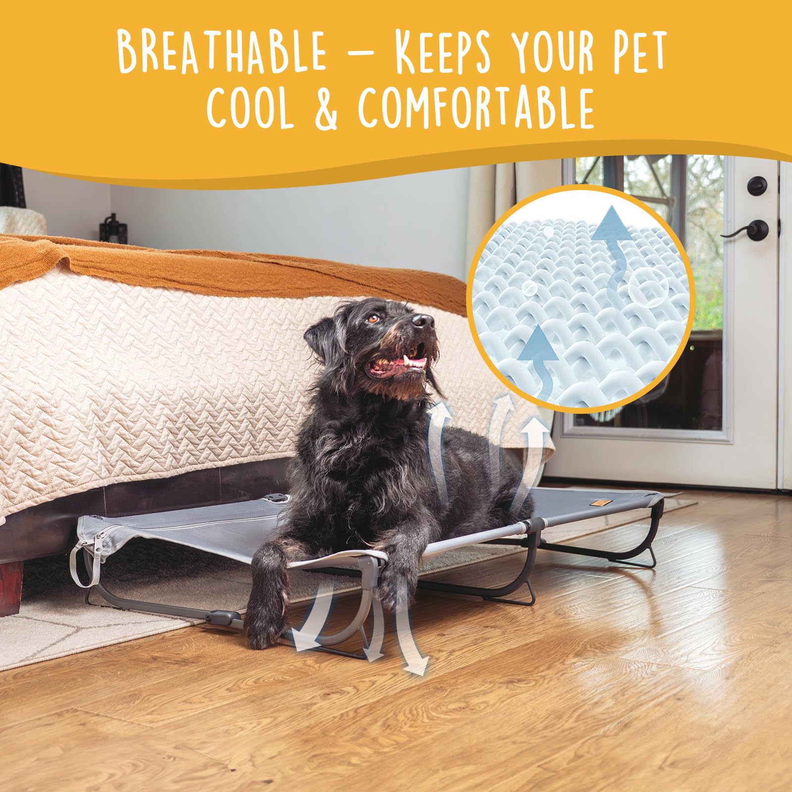 CANINE CANYON Daisy Cot: estructura estable con triángulos para distribuir el peso.